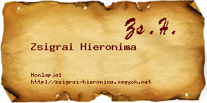 Zsigrai Hieronima névjegykártya